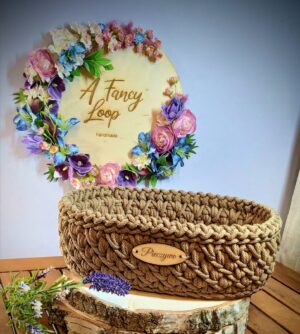 Koszyk na pieczywo – kolor whisky | rękodzieło ze sznurka bawełnianego