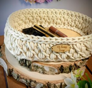Koszyk owalny – ecru | organizer handmade ze sznurka bawełnianego