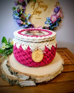 szkatułka komunijna handmade fuksja & ecru z grawerem